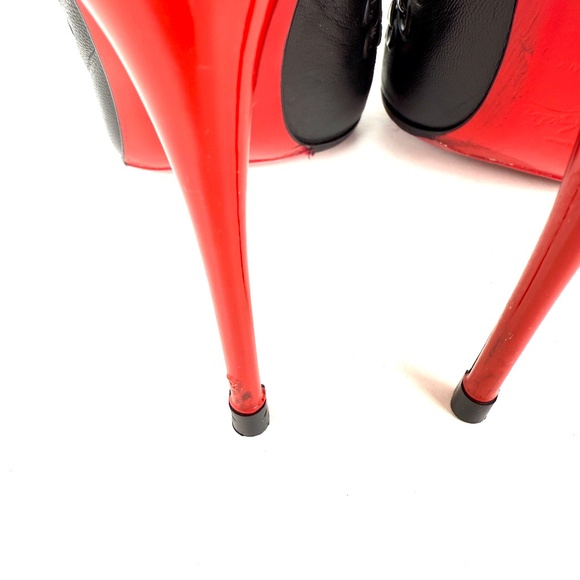 Christian Louboutin Ostri Sling 100  Leather Black Red Pointed Toe Slingbacks - Picture 6 of 10